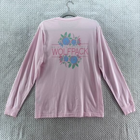 Champion Top Womens M Pink Crew T-Shirt Long Sleeves Wolf Pack NC State NC - Picture 1 of 13